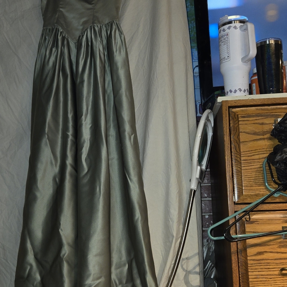 Modern Maid Collection~Satin Evening Gown w Spagetti Straps~ Sage Green